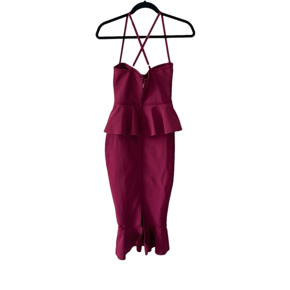 Prettylittlething Maroon Wine mermaid peplum Bandage Cocktail party dress - Picture 5 of 8